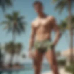 Stylish swim trunks featuring tropical palm tree patterns