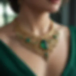 Elegant green and gold necklace with intricate design