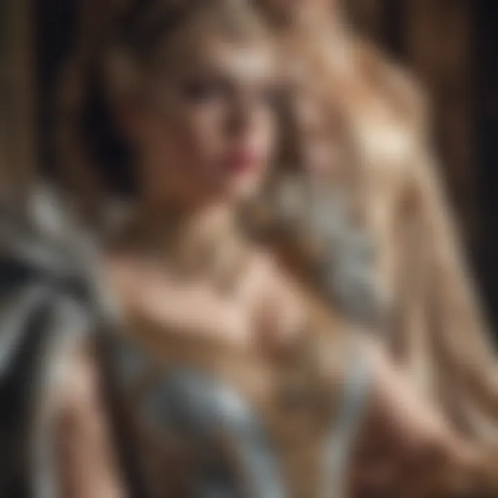 Close-up of luxurious fabrics used in vintage masquerade dresses