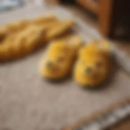 Charming yellow bear slippers displayed stylishly on a cozy rug