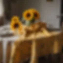 Elegant sunflower tablecloth draped over a festive dining table