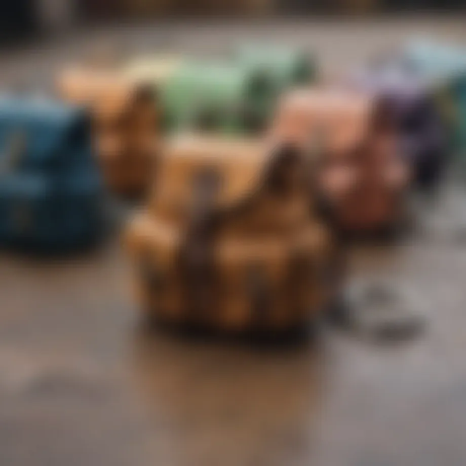 Stylish tiny backpack keychains displayed on a flat surface