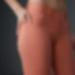 Close-up view of stretchy fabric showcasing bell bottom design