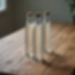 Sleek minimalist water bottle resting on a wooden table.