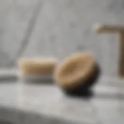 Close-up view of an exfoliating facial cleansing brush on a marble countertop
